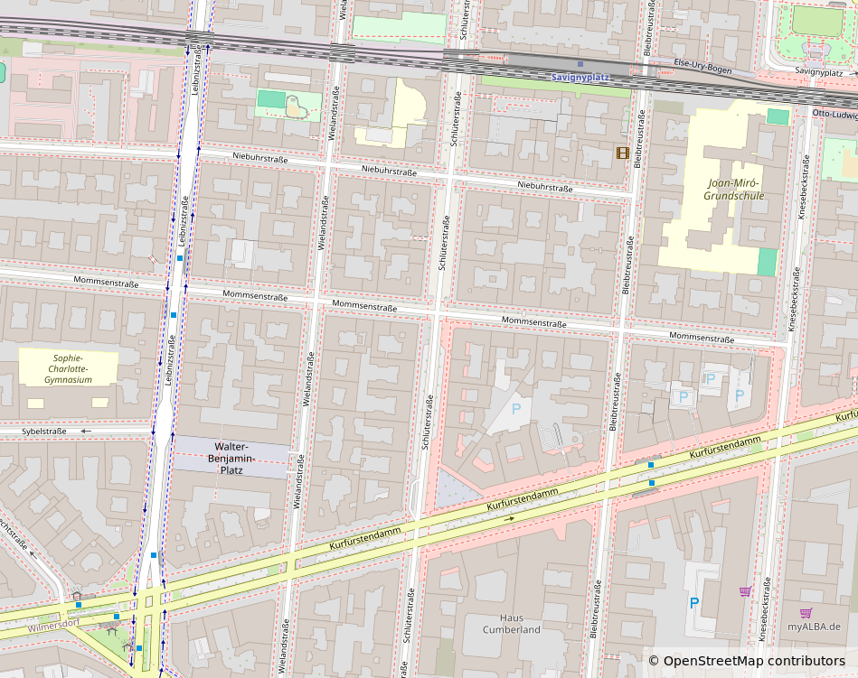 OpenStreetMap-Karte von Berlin-Charlottenburg mit Kanzleistandort Mommsenstraße 66 nahe Schlüterstraße und Savignyplatz